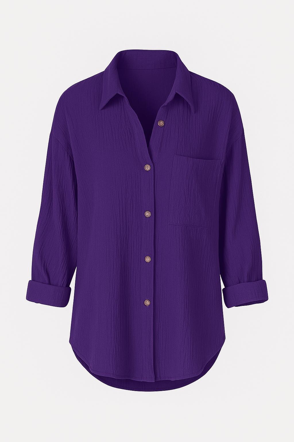 Ruched Button-Up Shirt – Front Pocket – Rolled Sleeves | Tanzanix Eclat-Tanzanix