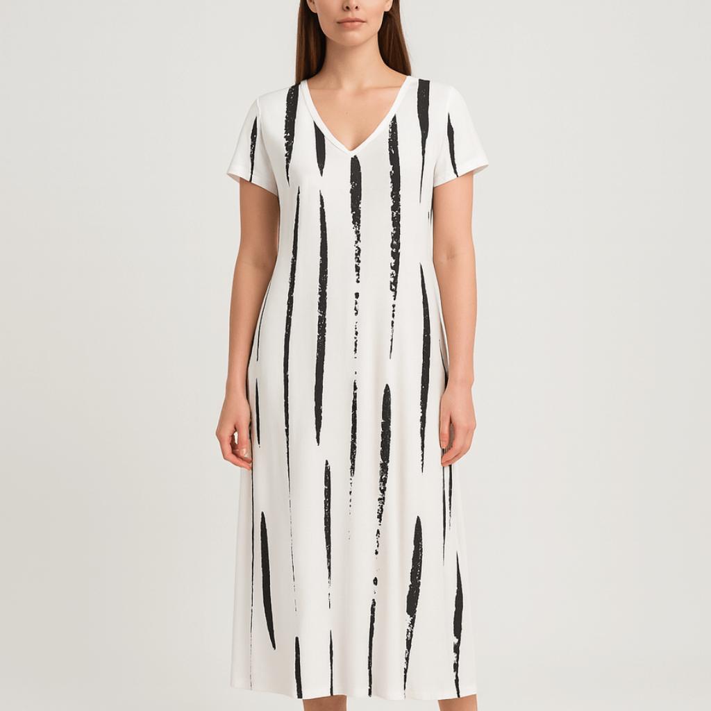 Tanzanix | Abstract Print Maxi Dress – V-Neck – Short Sleeves-S-Tanzanix