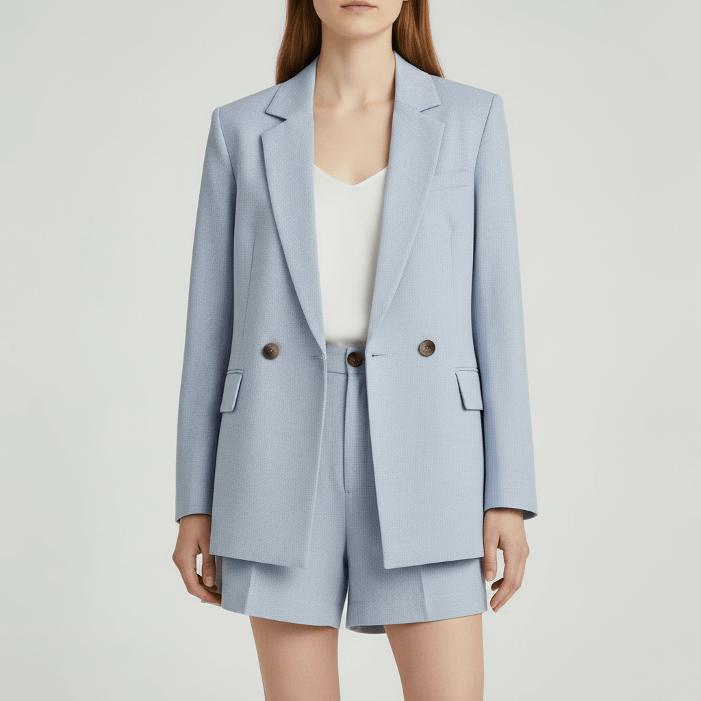 Tanzanix | Airy summer set with blazer and shorts-Apparel & Accessories > Clothing > Outfit Sets-Light Blue-S-Tanzanix