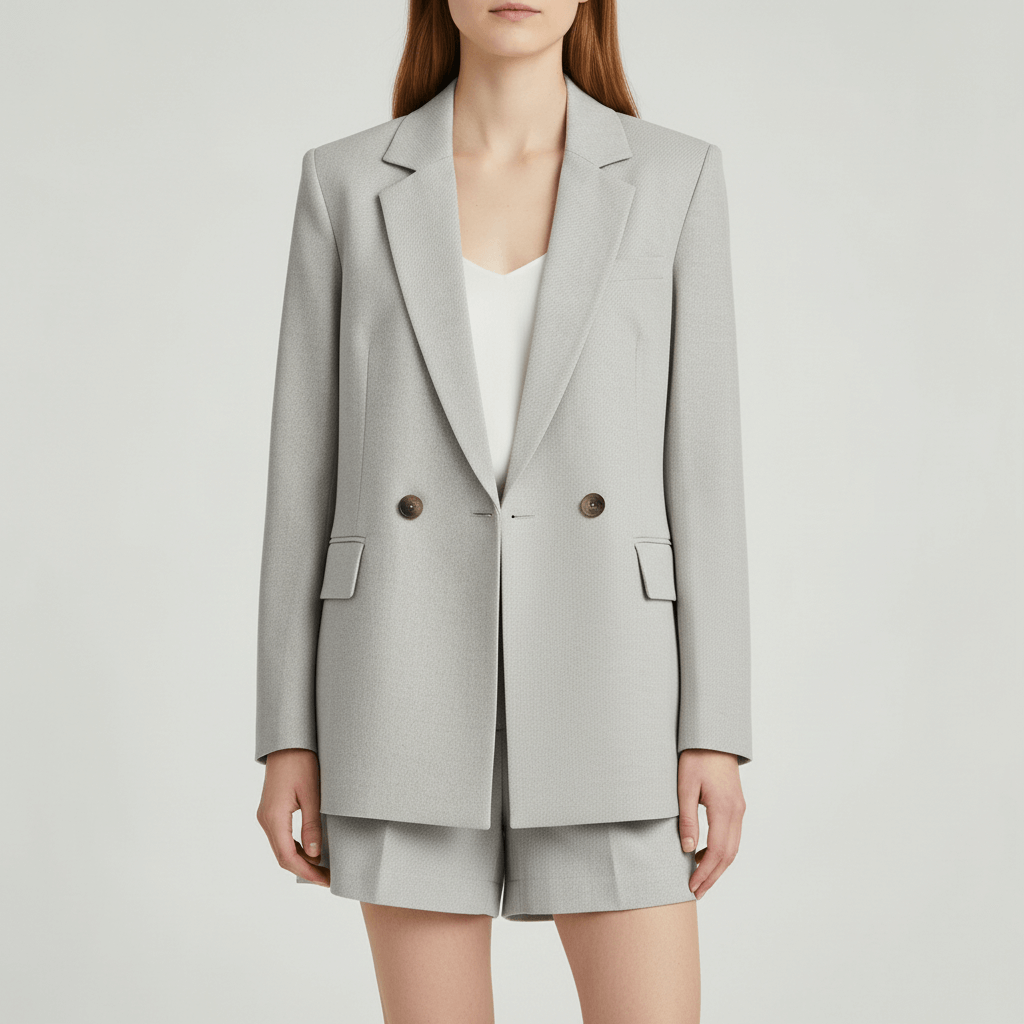 Tanzanix | Airy summer set with blazer and shorts-Apparel & Accessories > Clothing > Outfit Sets-Light Gray-S-Tanzanix