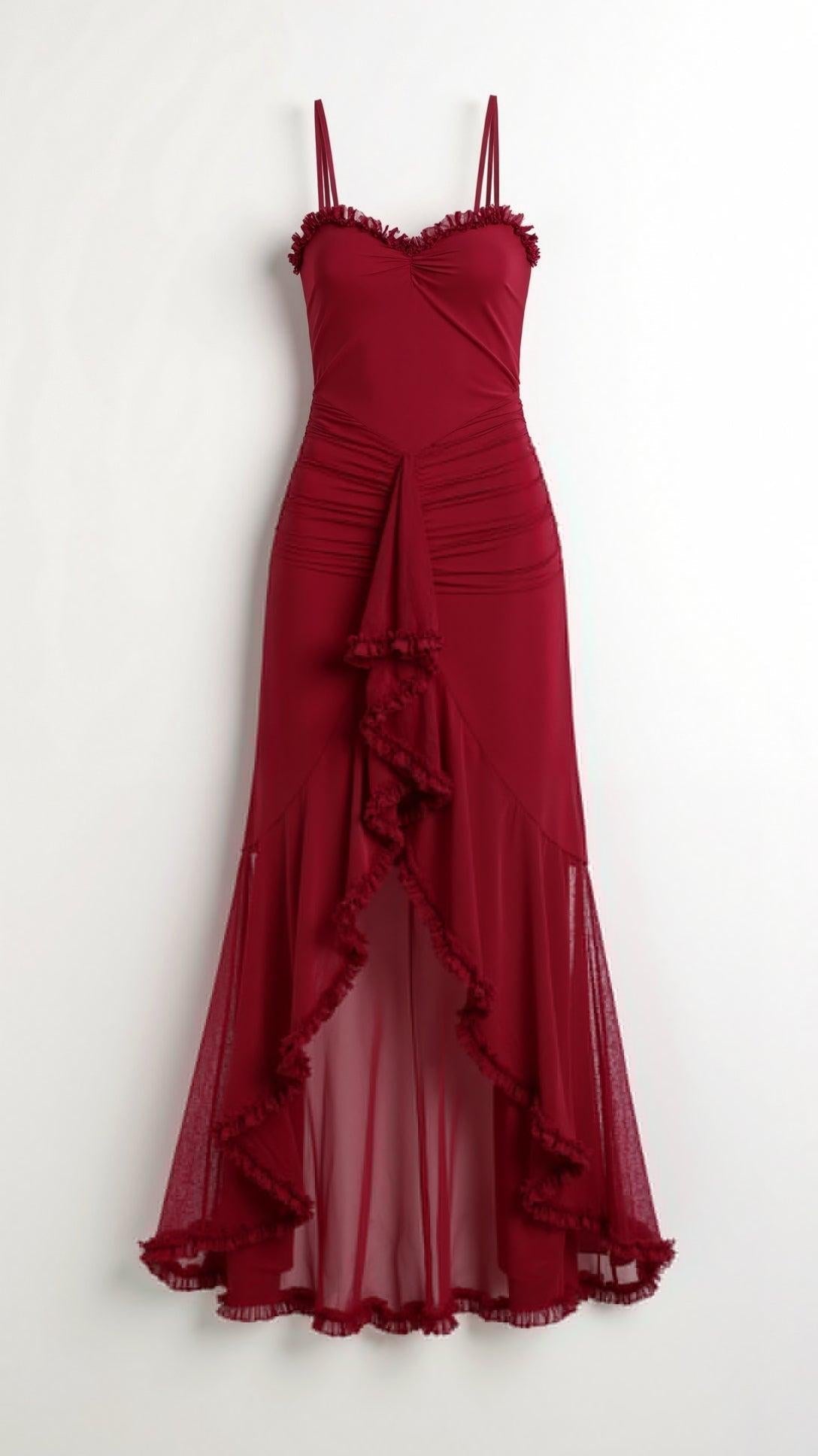 Tanzanix | Asymmetrical Maxi Dress with Heart-shaped Neckline-Apparel & Accessories > Clothing > Dresses-Tanzanix