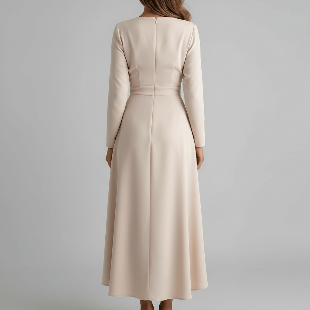 Tanzanix | Asymmetrical midi dress with V-neck-Apparel & Accessories > Clothing > Dresses-Tanzanix