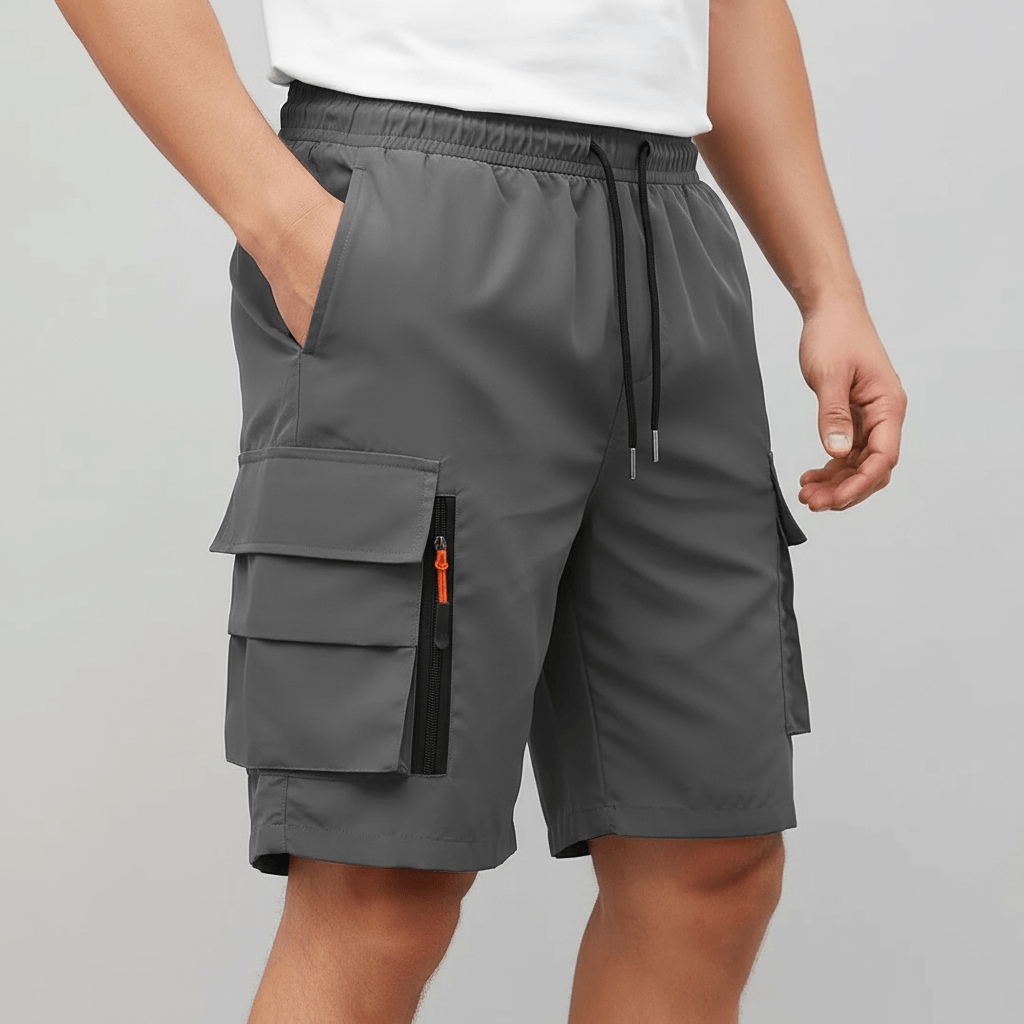 Tanzanix | Breathable cargo shorts with loose cut and zippered pockets-Apparel & Accessories > Clothing > Shorts > Cargo Shorts-Gray-S-Tanzanix