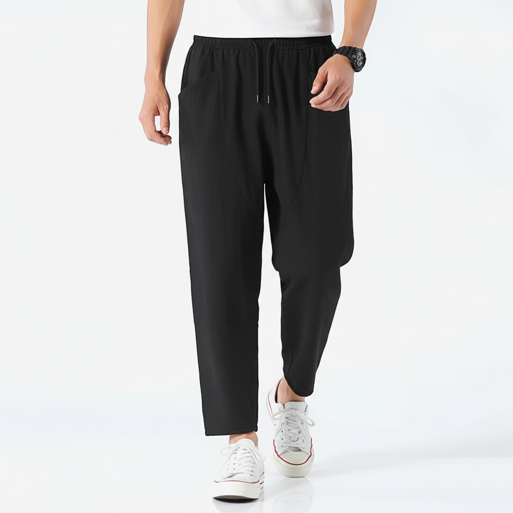 Tanzanix | Breathable cotton and linen blend trousers-Apparel & Accessories > Clothing > Pants > Trousers-Black-M-Tanzanix