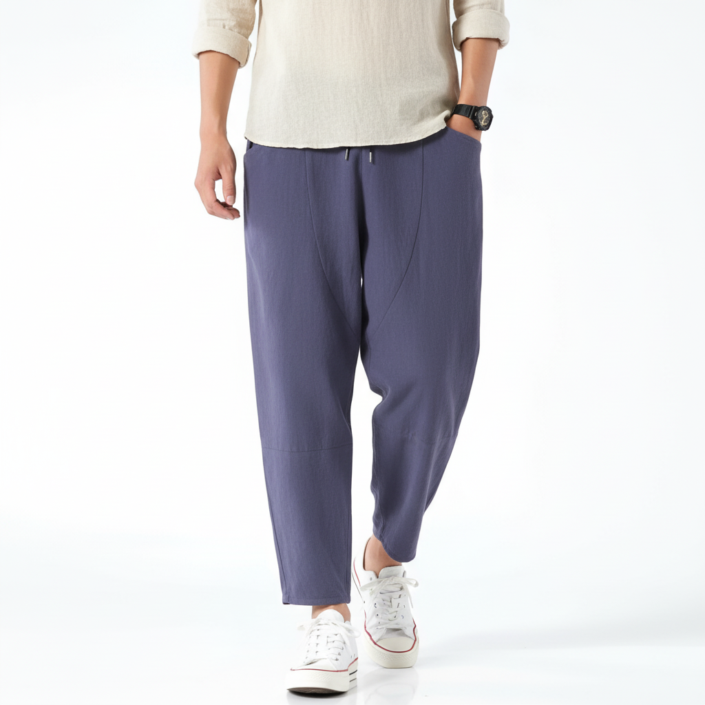 Tanzanix | Breathable cotton and linen blend trousers-Apparel & Accessories > Clothing > Pants > Trousers-Purple-M-Tanzanix