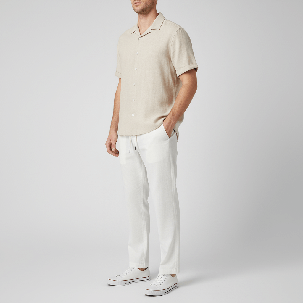 Tanzanix | Breathable linen two-piece set-Apparel & Accessories > Clothing > Outfit Sets-Khaki-S-Tanzanix