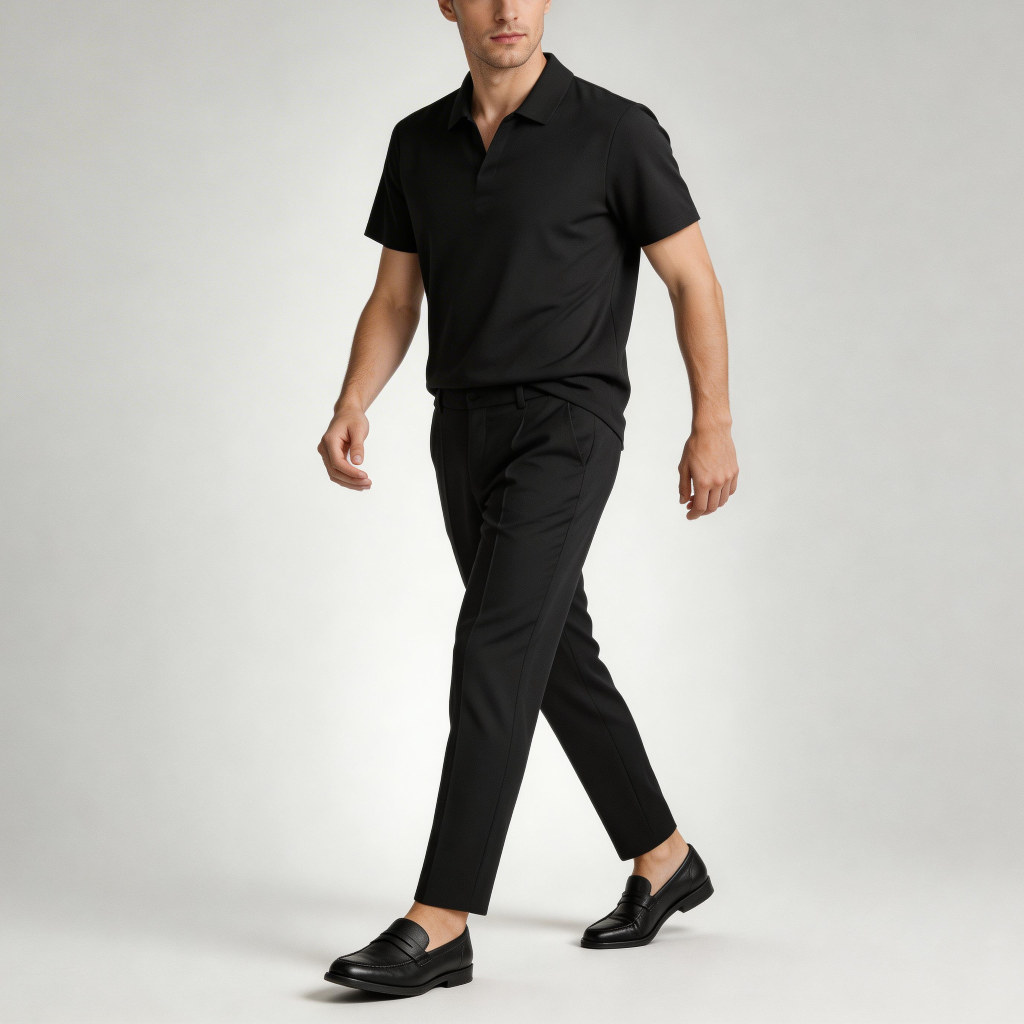 Tanzanix | Breathable polo and pants two-piece set-Apparel & Accessories > Clothing > Outfit Sets-Black-M-Tanzanix