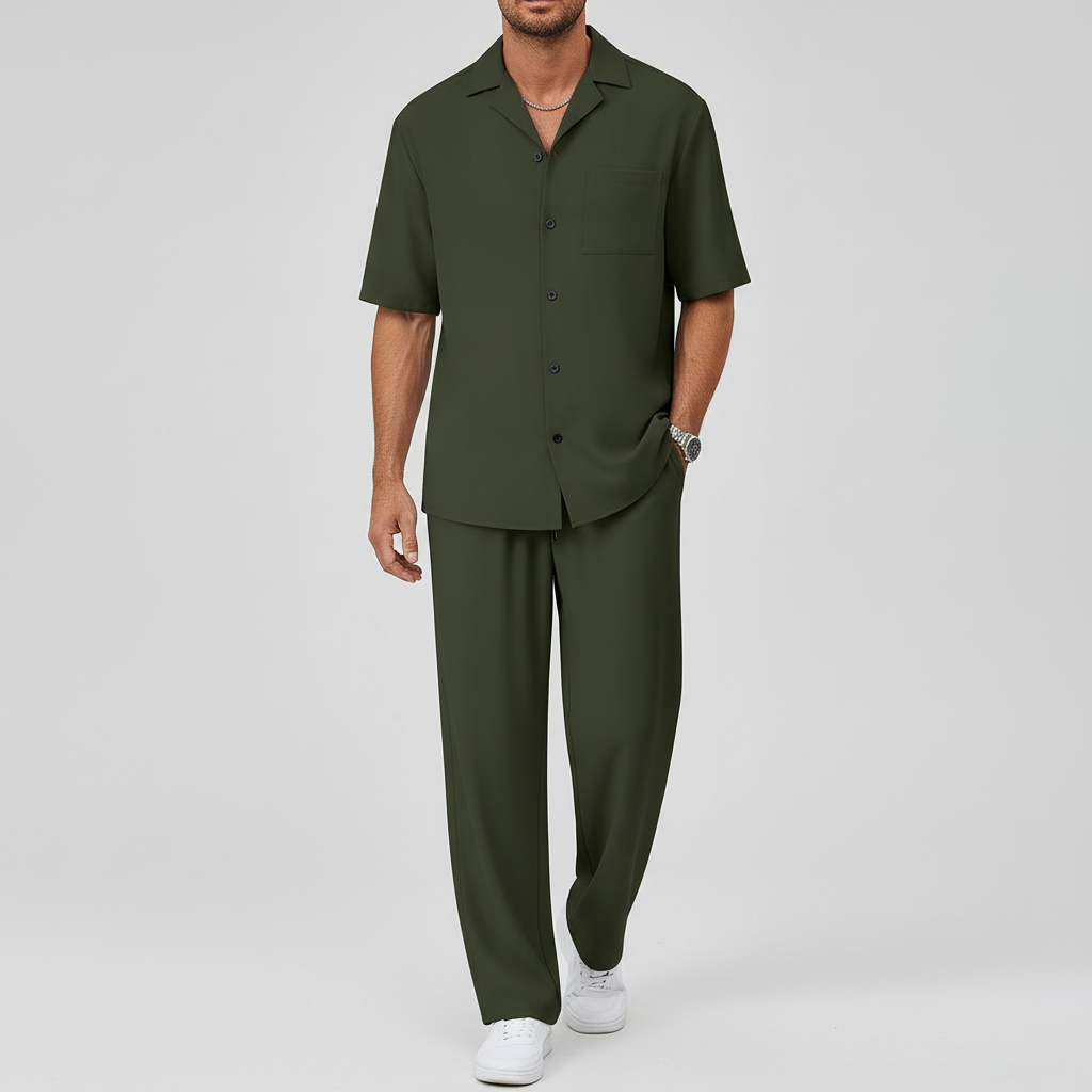 Tanzanix | Breathable polyester two-piece set-Apparel & Accessories > Clothing > Outfit Sets-Army Green-S-Tanzanix