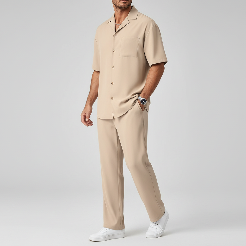 Tanzanix | Breathable polyester two-piece set-Apparel & Accessories > Clothing > Outfit Sets-Beige-S-Tanzanix