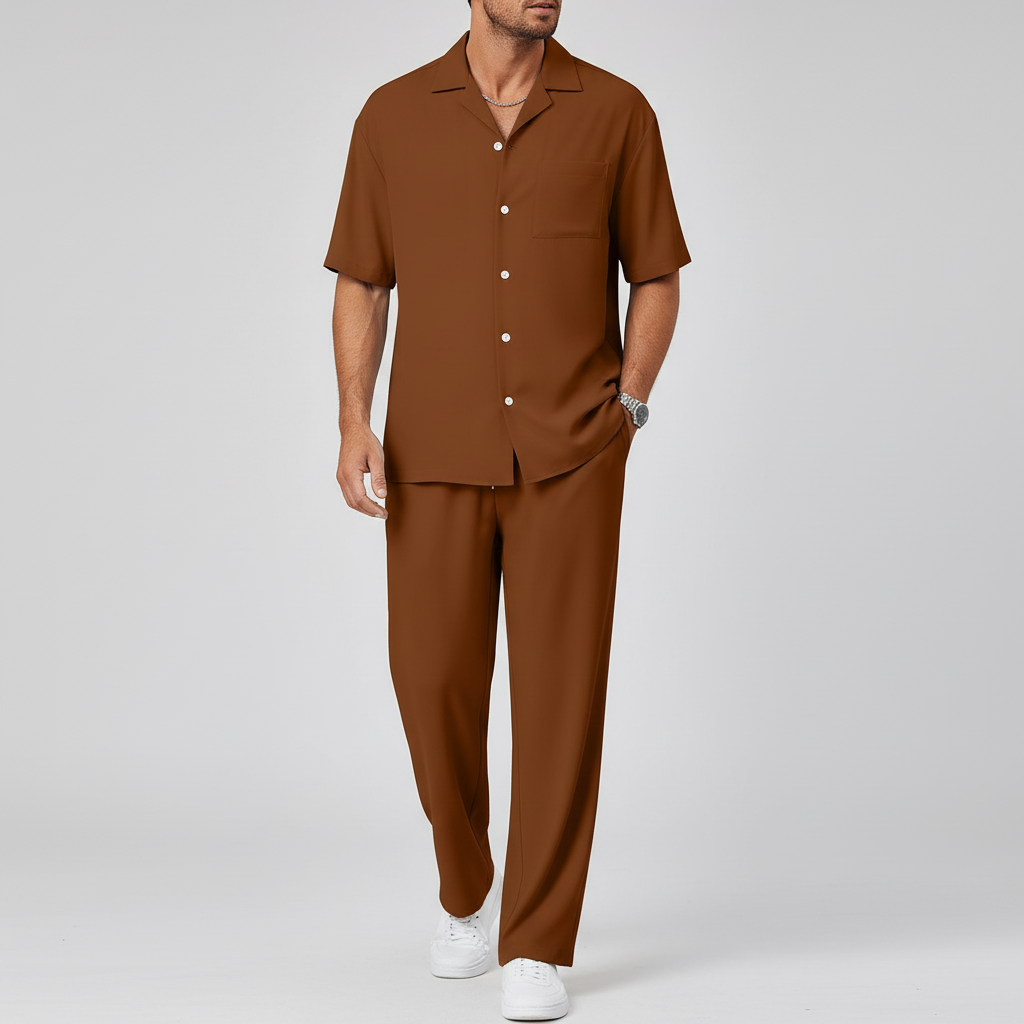 Tanzanix | Breathable polyester two-piece set-Apparel & Accessories > Clothing > Outfit Sets-Brown-S-Tanzanix