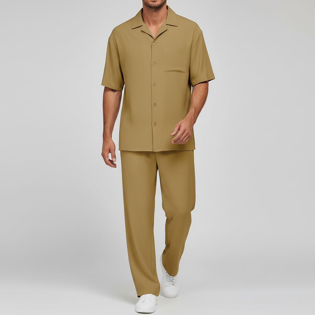 Tanzanix | Breathable polyester two-piece set-Apparel & Accessories > Clothing > Outfit Sets-Khaki-S-Tanzanix