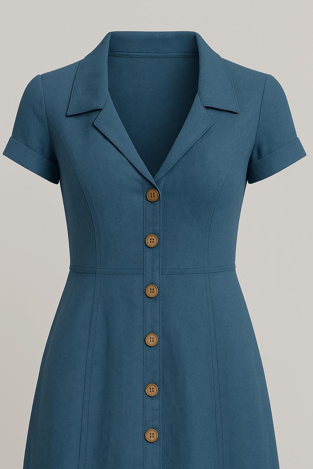 Tanzanix | Button-Down Dress – V-Neck Collar – Short Sleeves-Tanzanix