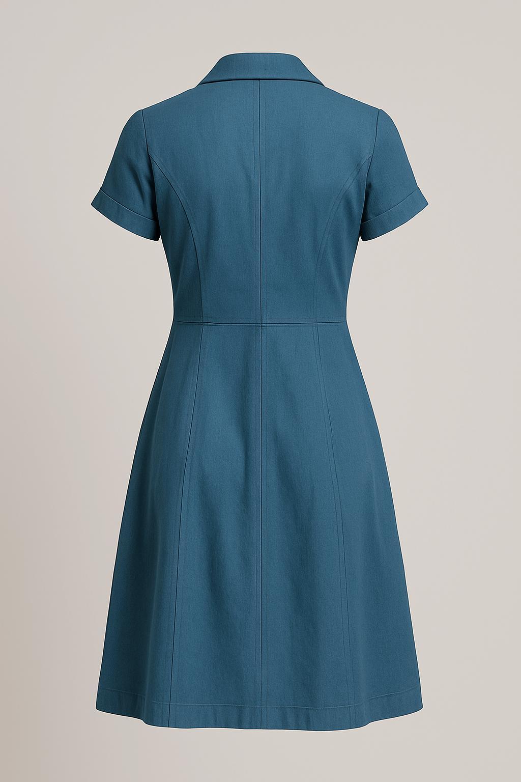 Tanzanix | Button-Down Dress – V-Neck Collar – Short Sleeves-Tanzanix