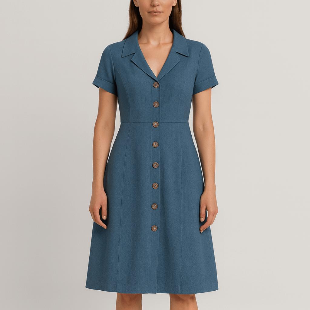 Tanzanix | Button-Down Dress – V-Neck Collar – Short Sleeves-S-Tanzanix