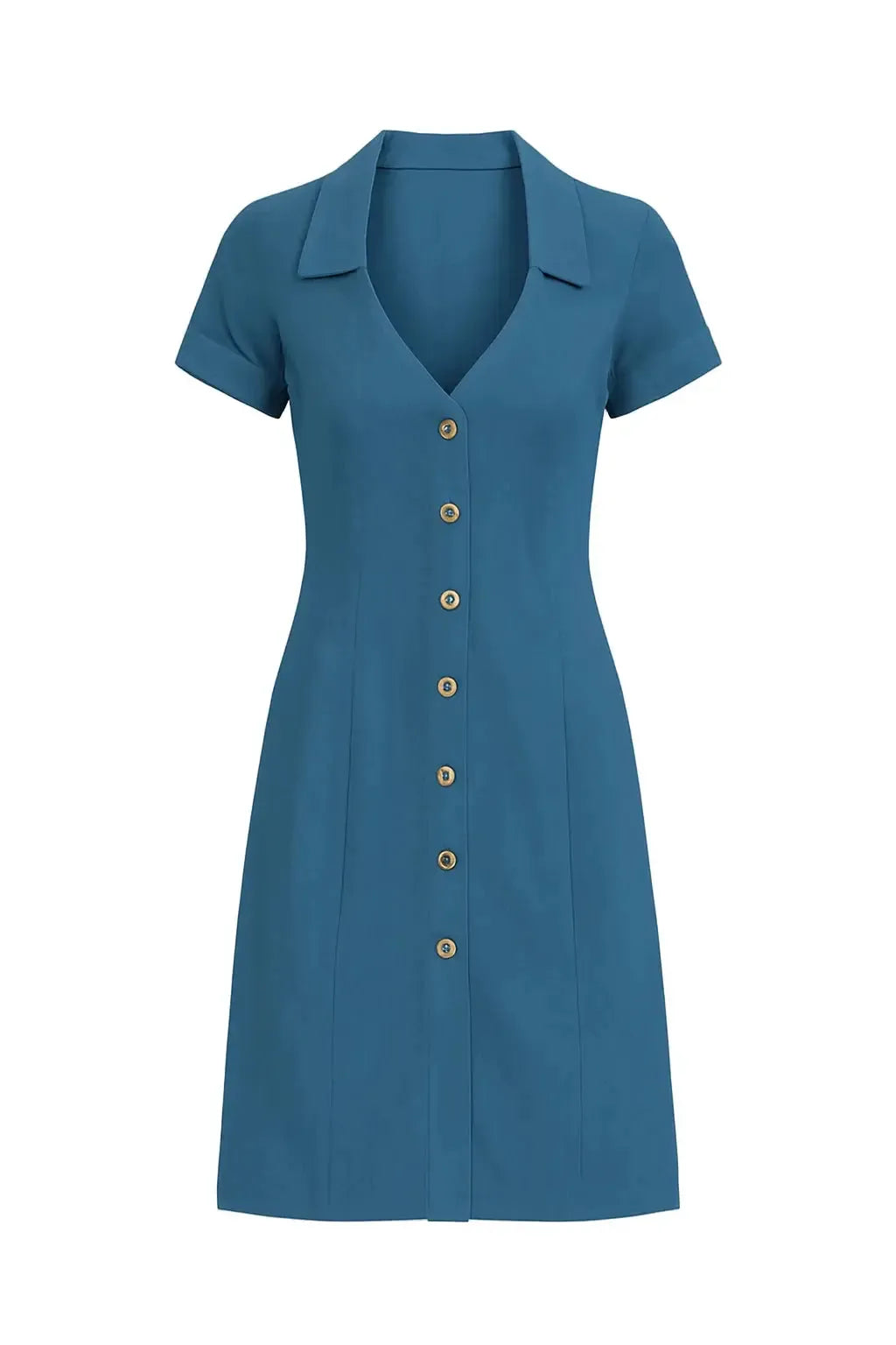 Tanzanix | Button-Down Dress – V-Neck Collar – Short Sleeves-Tanzanix