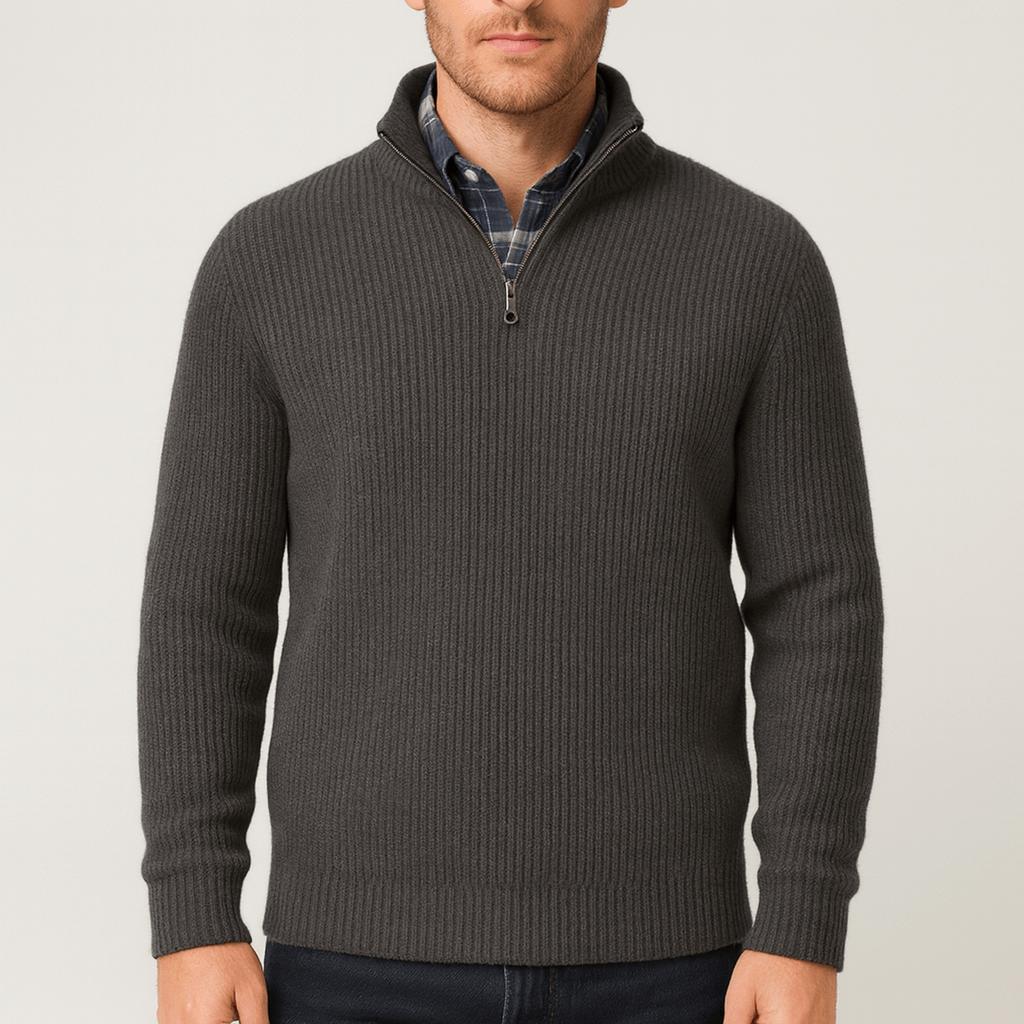 Tanzanix | Cashmere sweater with half-zip zipper-Apparel & Accessories > Clothing > Clothing Tops > Sweaters-Gray-S-Tanzanix