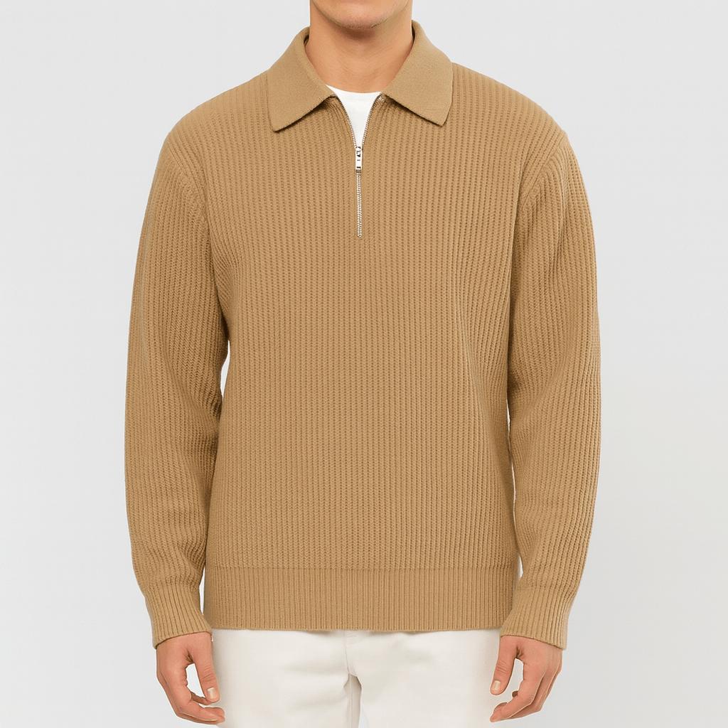 Tanzanix | Classic half-zipped sweater-Apparel & Accessories > Clothing > Clothing Tops > Sweaters-Khaki-2XS-Tanzanix