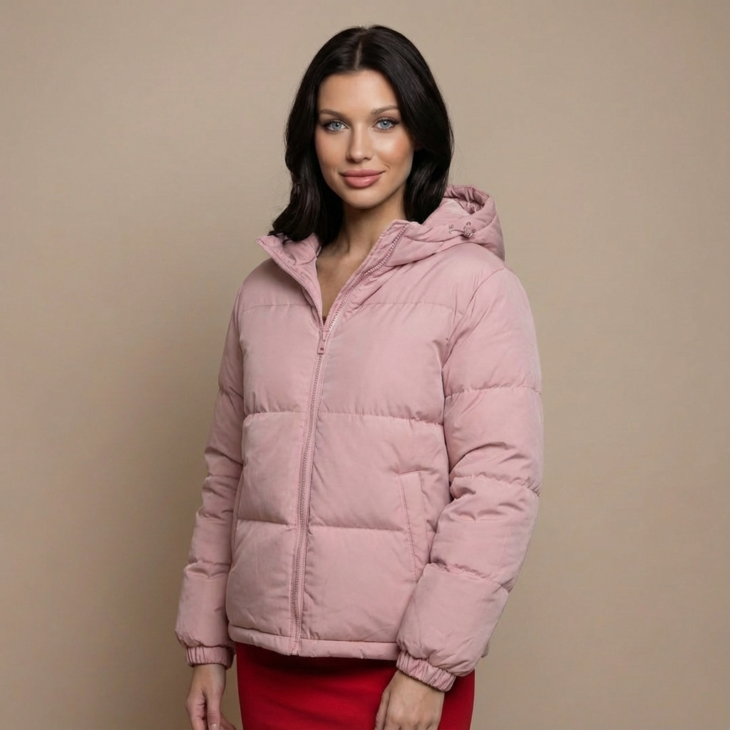 Tanzanix | Comfortable Puffer Jacket with Hood-Apparel & Accessories > Clothing > Outerwear > Coats & Jackets > Puffer Jackets-Pink-S-Tanzanix