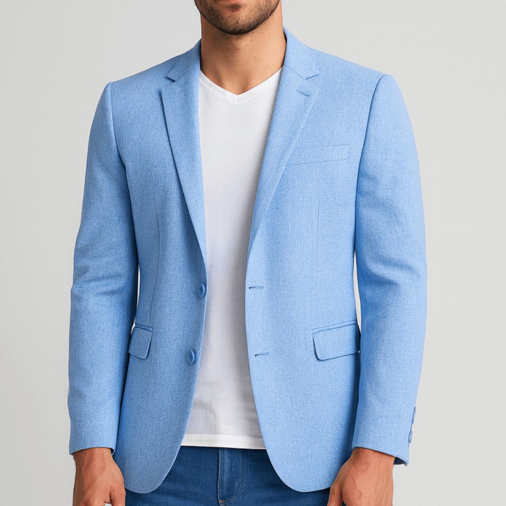 Tanzanix | Cotton blend slim fit blazer-Apparel & Accessories > Clothing > Outerwear > Coats & Jackets > Sport Jackets-Light Blue-S-Tanzanix