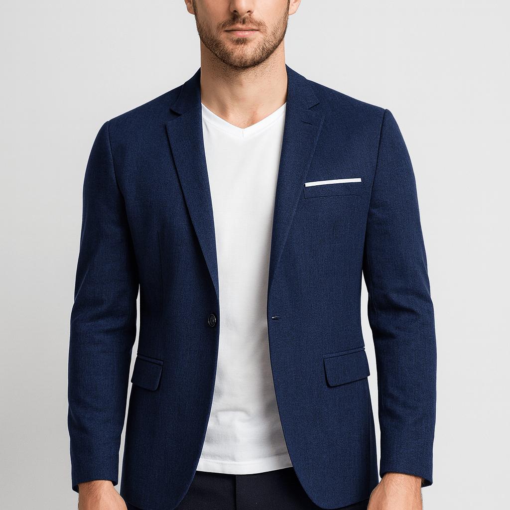 Tanzanix | Cotton blend slim fit blazer-Apparel & Accessories > Clothing > Outerwear > Coats & Jackets > Sport Jackets-Navy Blue-S-Tanzanix