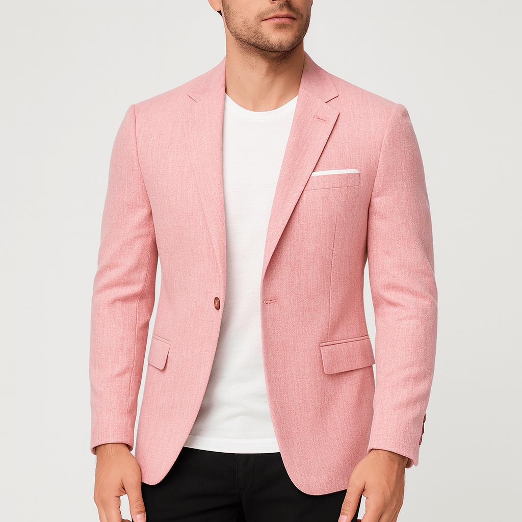 Tanzanix | Cotton blend slim fit blazer-Apparel & Accessories > Clothing > Outerwear > Coats & Jackets > Sport Jackets-Pink-S-Tanzanix