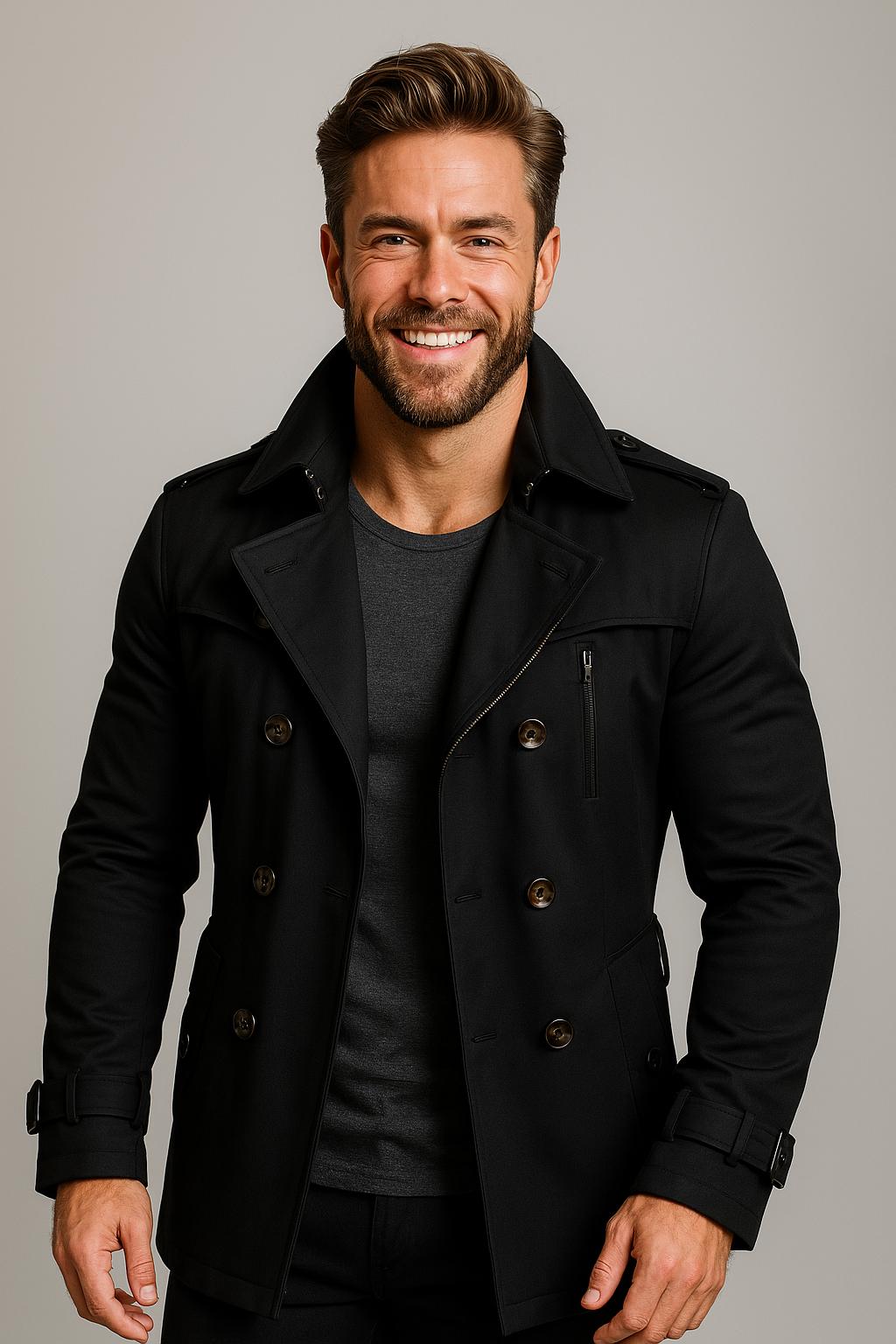 Tanzanix | Cotton blend trench coat-Apparel & Accessories > Clothing > Outerwear > Coats & Jackets > Trench Coats-Black-M-Tanzanix