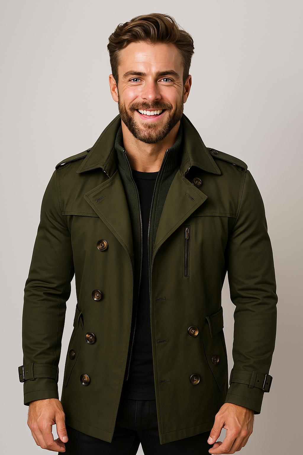 Tanzanix | Cotton blend trench coat-Apparel & Accessories > Clothing > Outerwear > Coats & Jackets > Trench Coats-Green-M-Tanzanix