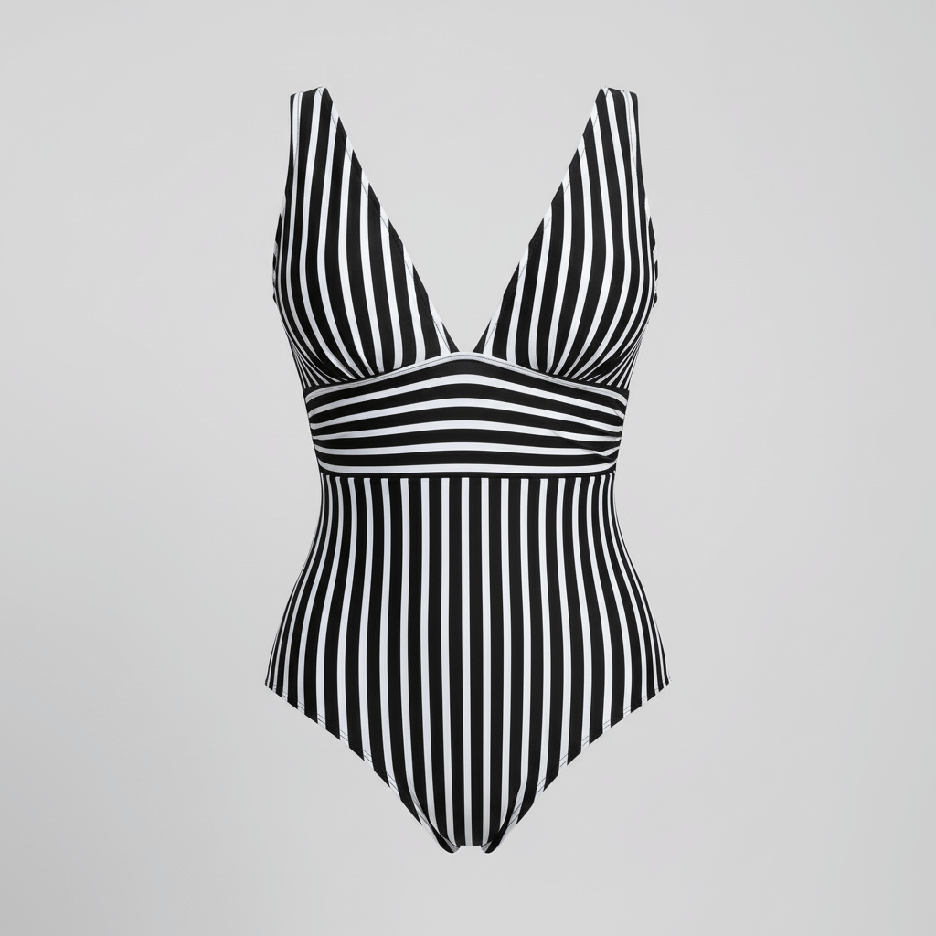 Tanzanix | Deep V-neck striped one-piece swimsuit-Apparel & Accessories > Clothing > Swimwear > One-Piece Swimsuits-Tanzanix