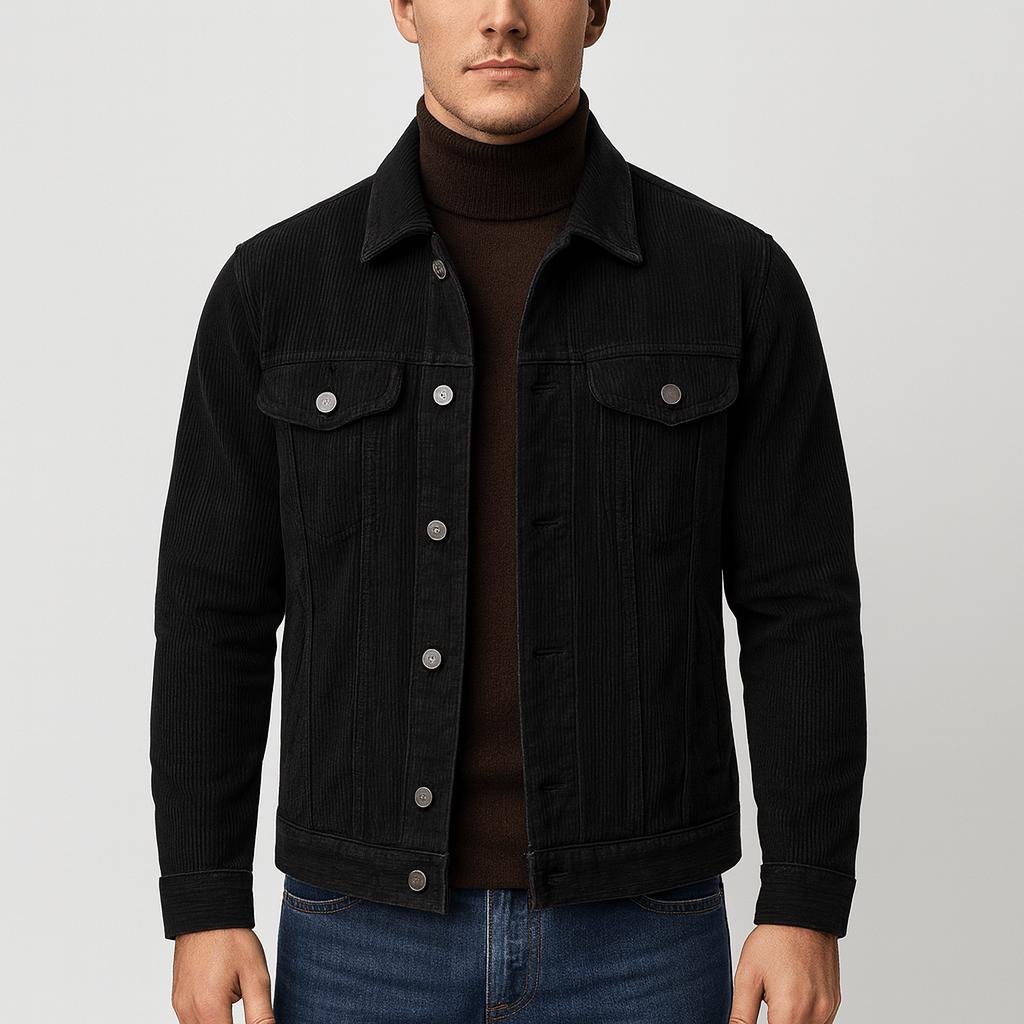 Tanzanix | Durable corduroy denim work jacket-Apparel & Accessories > Clothing > Outerwear > Coats & Jackets-Black-S-Tanzanix