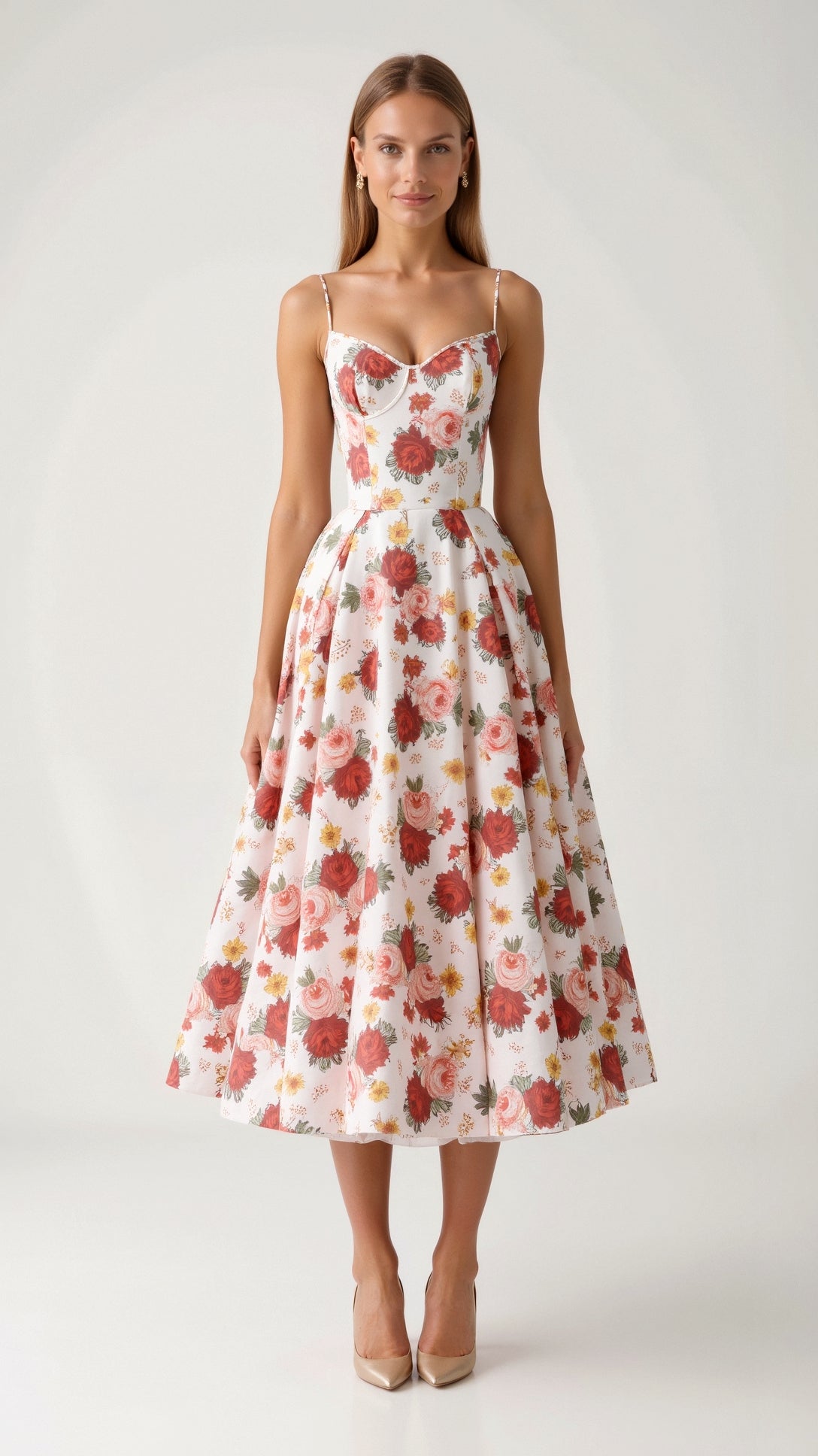 Tanzanix | Elegant multi-layered tulle midi dress-Apparel & Accessories > Clothing > Dresses-Red-XS-Tanzanix