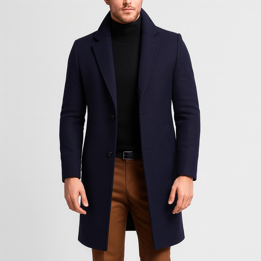 Tanzanix | Elegant tailored woolen coat-Apparel & Accessories > Clothing > Outerwear > Coats & Jackets > Overcoats-Blue-S-Tanzanix