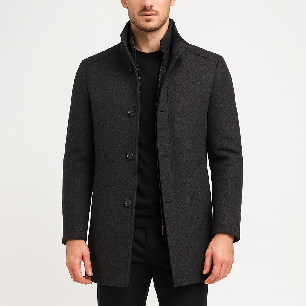 Tanzanix | Elegant woolen coat with high collar-Apparel & Accessories > Clothing > Outerwear > Coats & Jackets > Overcoats-Gray-S-Tanzanix