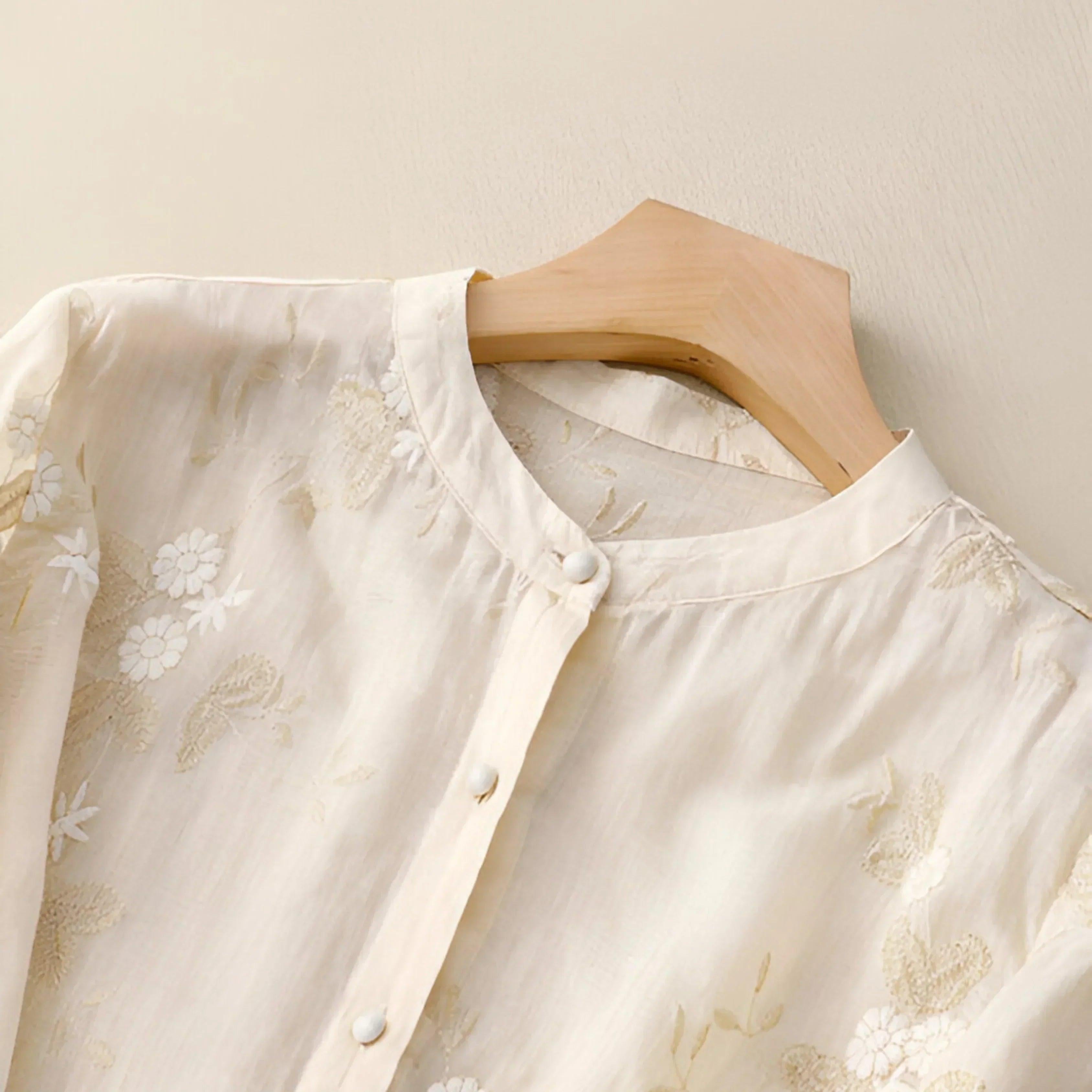 Tanzanix | Floral embroidery loose blouse-Apparel & Accessories > Clothing > Clothing Tops > Blouses-Tanzanix
