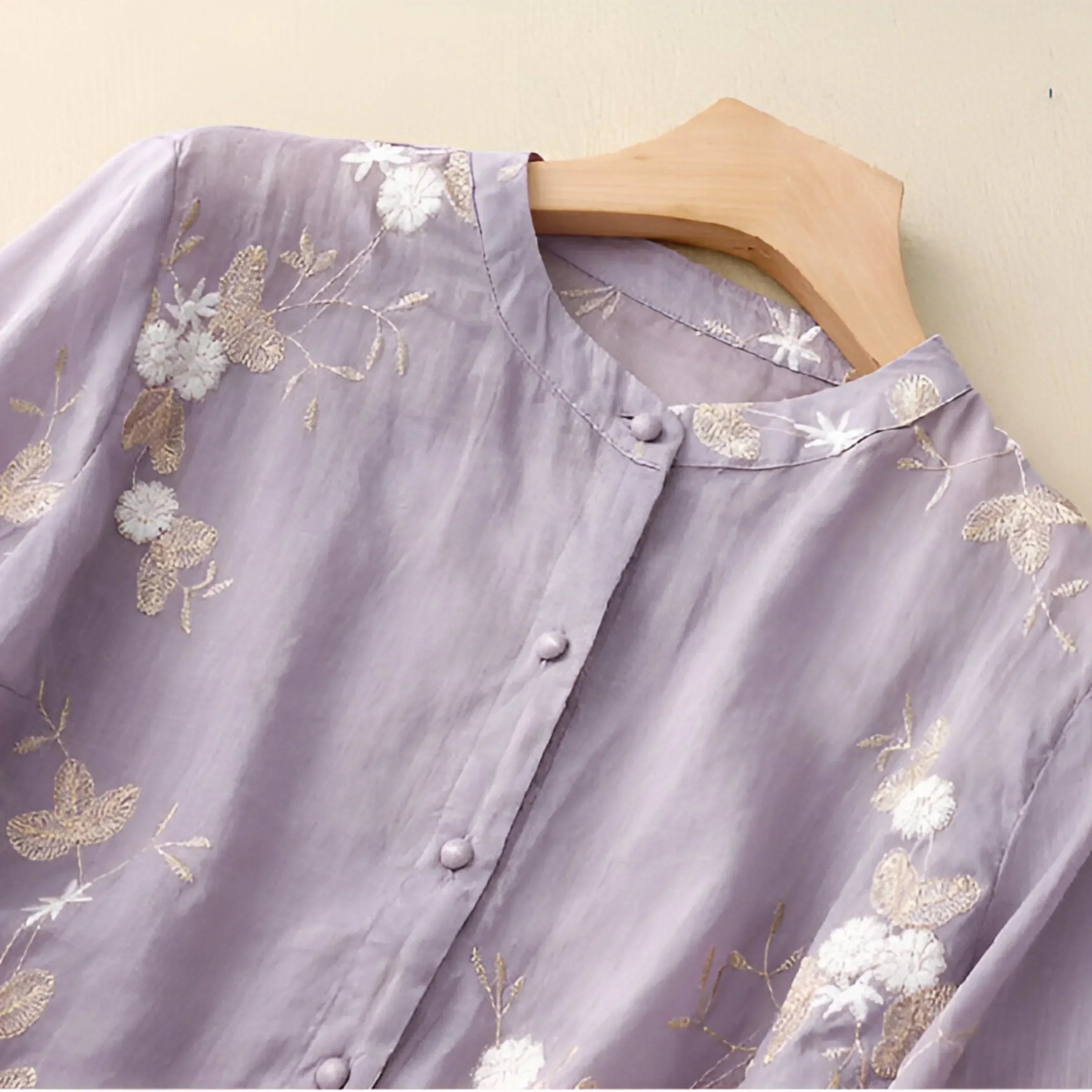 Tanzanix | Floral embroidery loose blouse-Apparel & Accessories > Clothing > Clothing Tops > Blouses-Tanzanix
