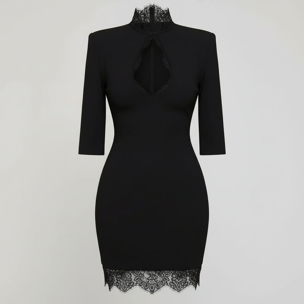 Tanzanix | Lace mini dress with high collar-Apparel & Accessories > Clothing > Dresses-Tanzanix