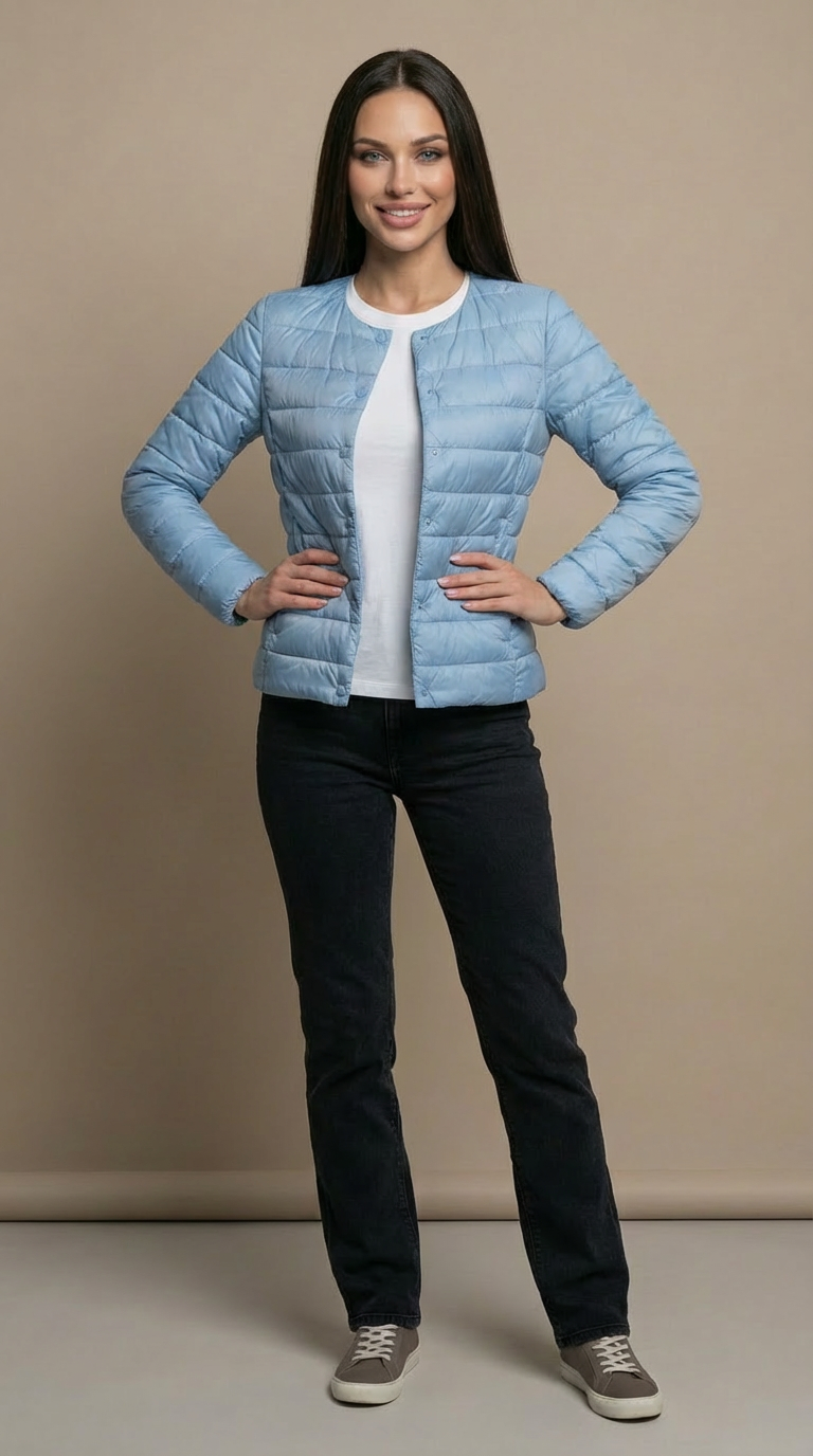 Tanzanix | Lightweight Collarless Puffer Jacket-Apparel & Accessories > Clothing > Outerwear > Coats & Jackets > Puffer Jackets-Dark Cyan-XS-Tanzanix
