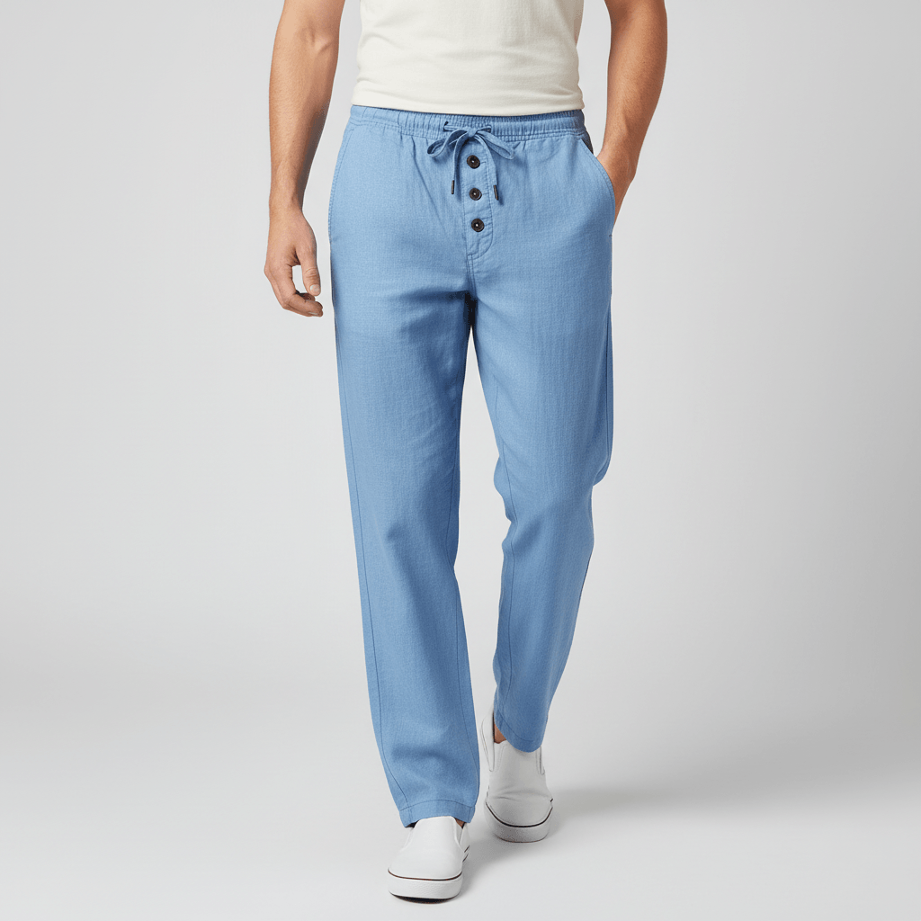 Tanzanix | Lightweight linen trousers with drawstring-Apparel & Accessories > Clothing > Pants > Trousers-Blue-S-Tanzanix