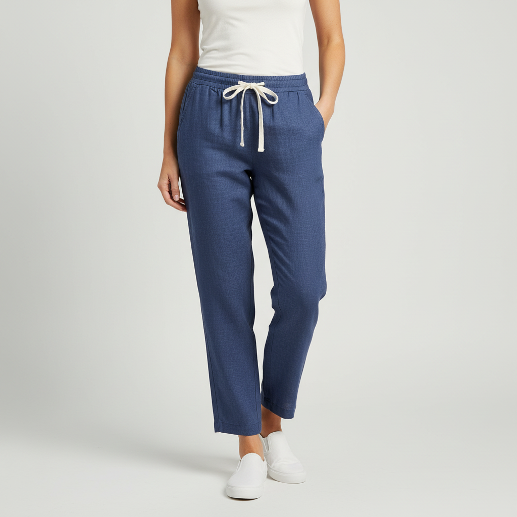 Tanzanix | Linen blend trousers with drawstring-Apparel & Accessories > Clothing > Pants > Trousers-Navy-XS-Tanzanix