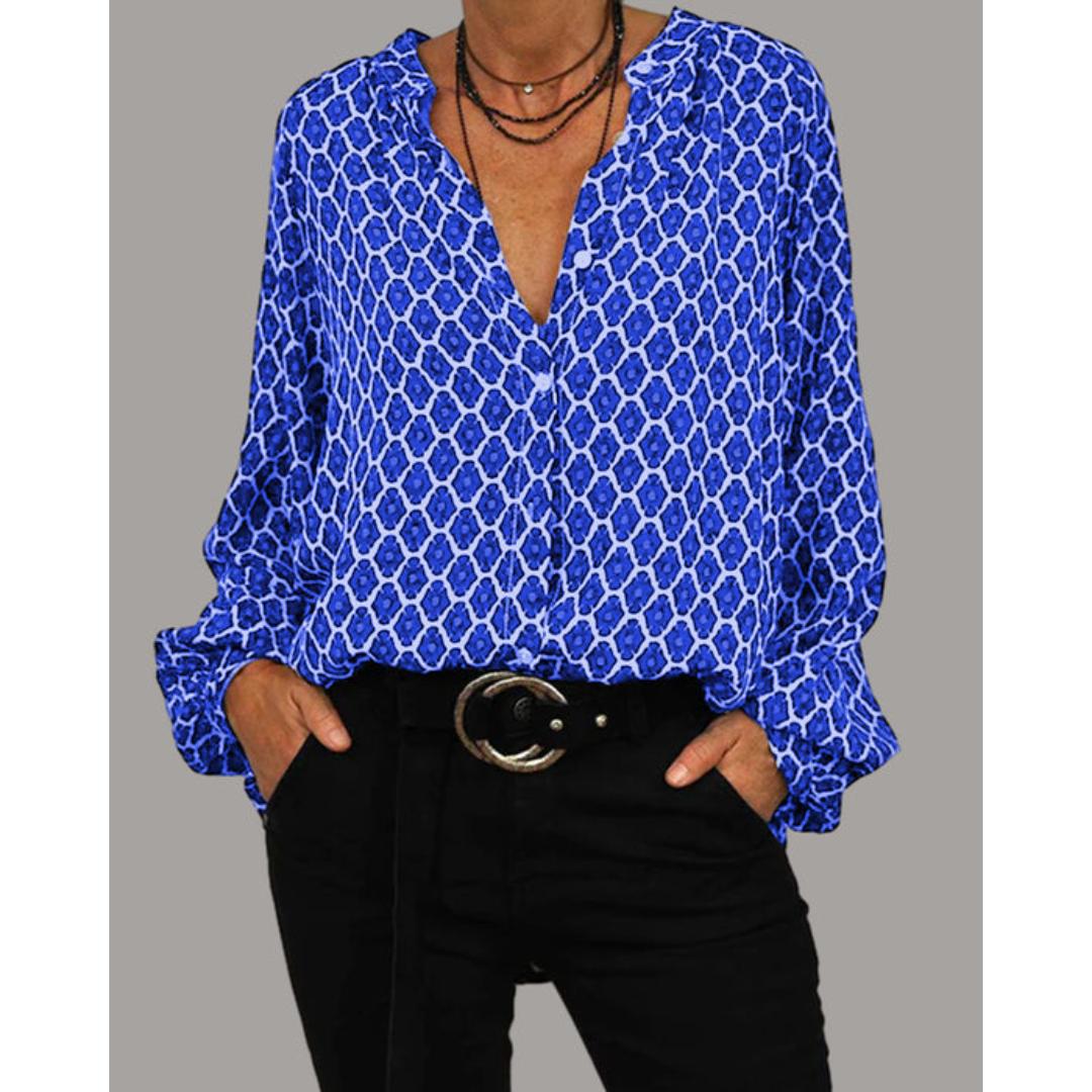 Tanzanix | Loose fit blouse with V-neck-Apparel & Accessories > Clothing > Clothing Tops > Blouses-Blue-S-Tanzanix