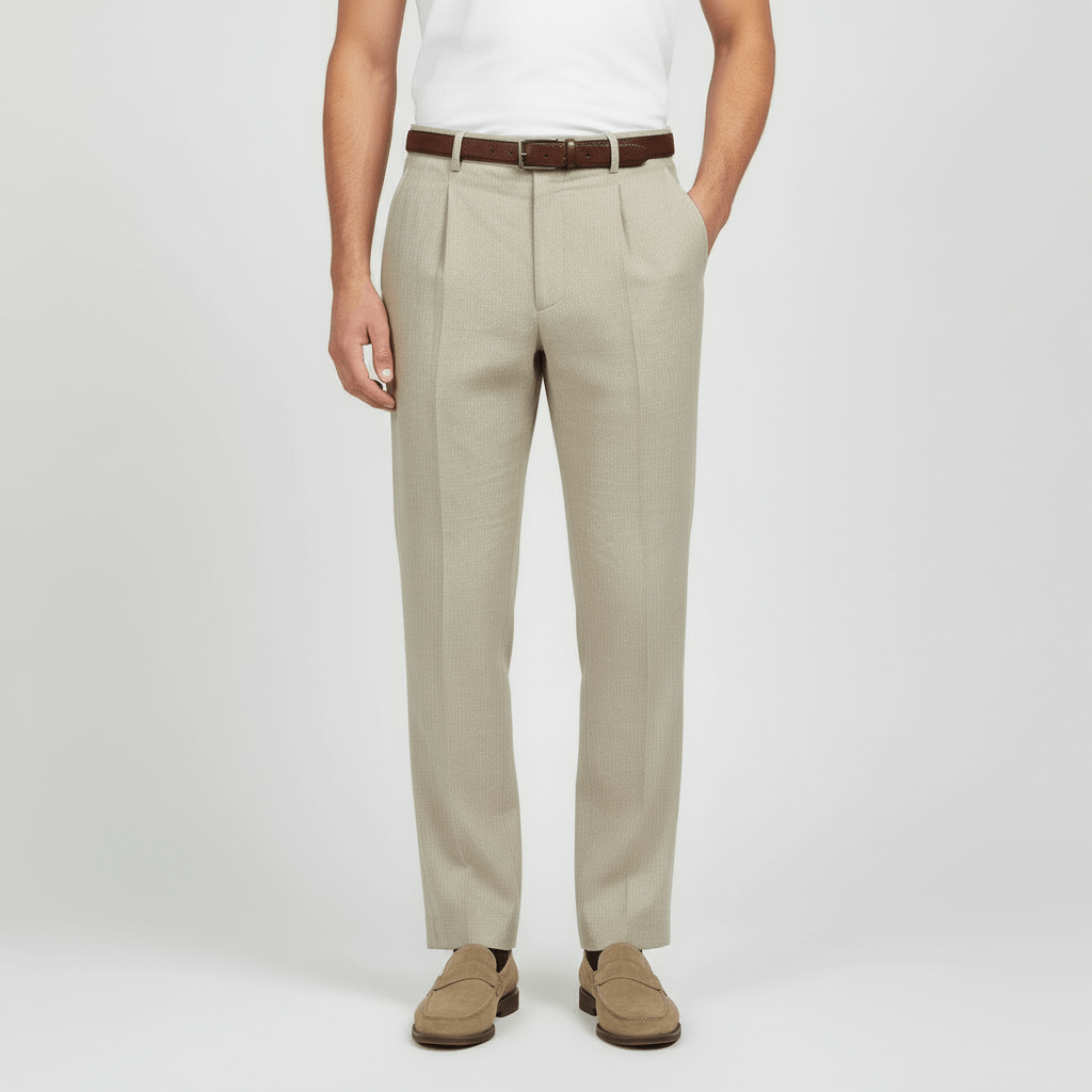 Tanzanix | Pleated linen blend trousers-Apparel & Accessories > Clothing > Pants > Trousers-Beige-S-Tanzanix