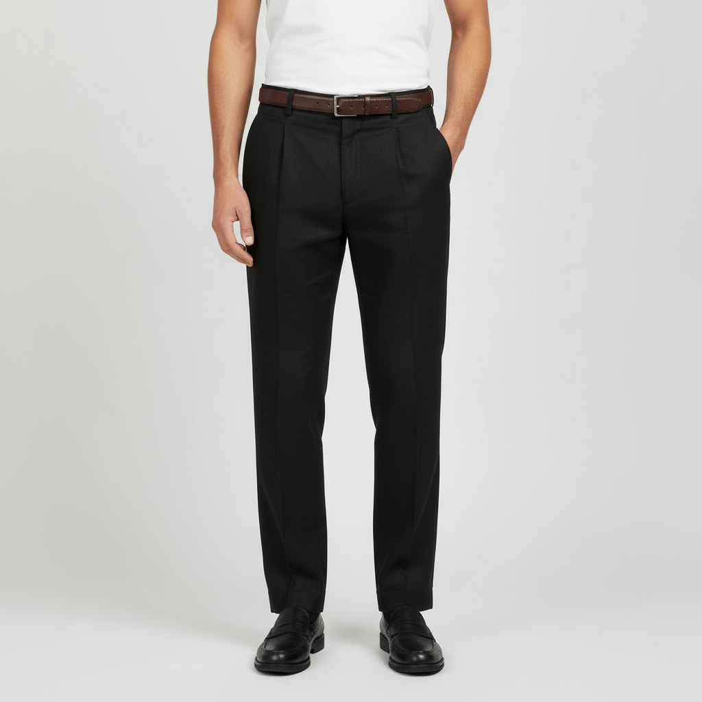 Tanzanix | Pleated linen blend trousers-Apparel & Accessories > Clothing > Pants > Trousers-Black-S-Tanzanix