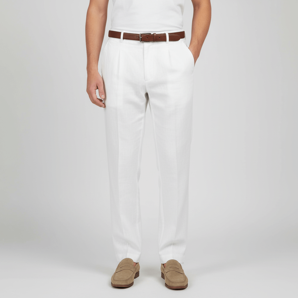 Tanzanix | Pleated linen blend trousers-Apparel & Accessories > Clothing > Pants > Trousers-White-S-Tanzanix