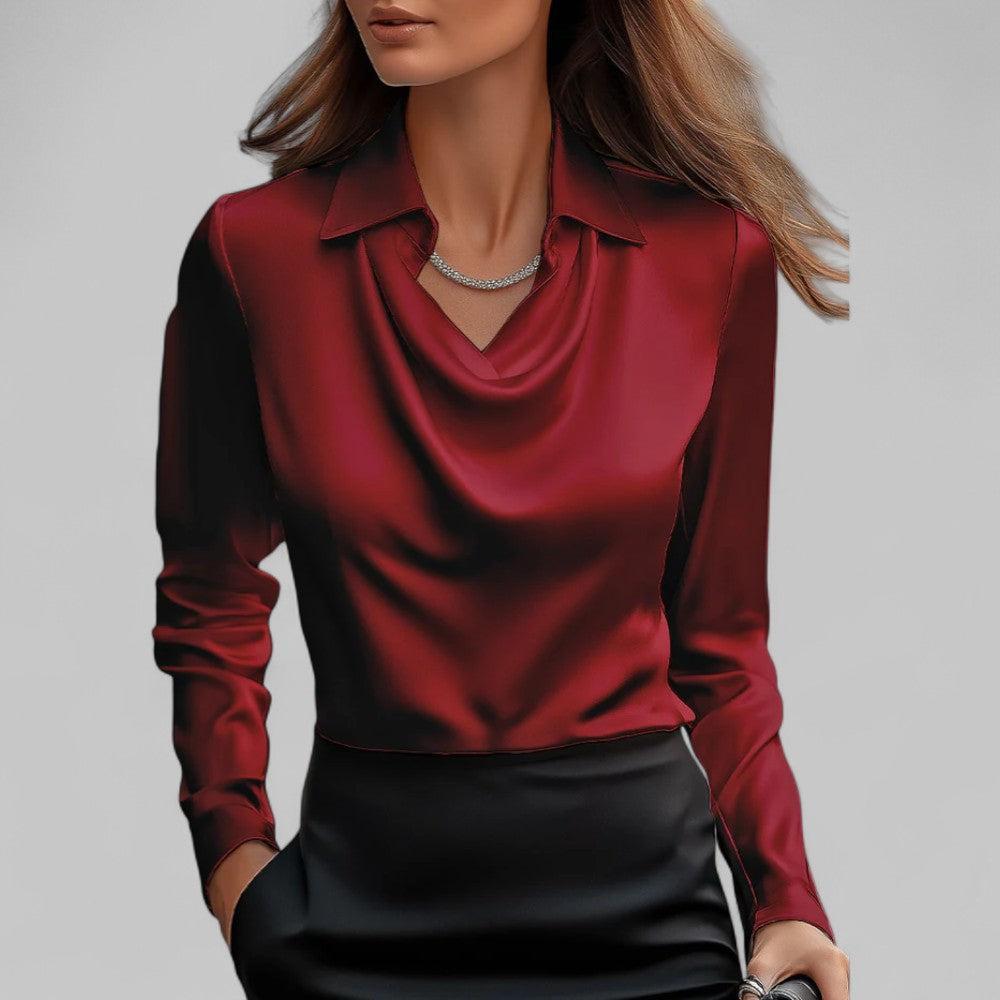 Tanzanix | Satin blouse with shawl collar-Apparel & Accessories > Clothing > Clothing Tops > Blouses-Red-S-Tanzanix