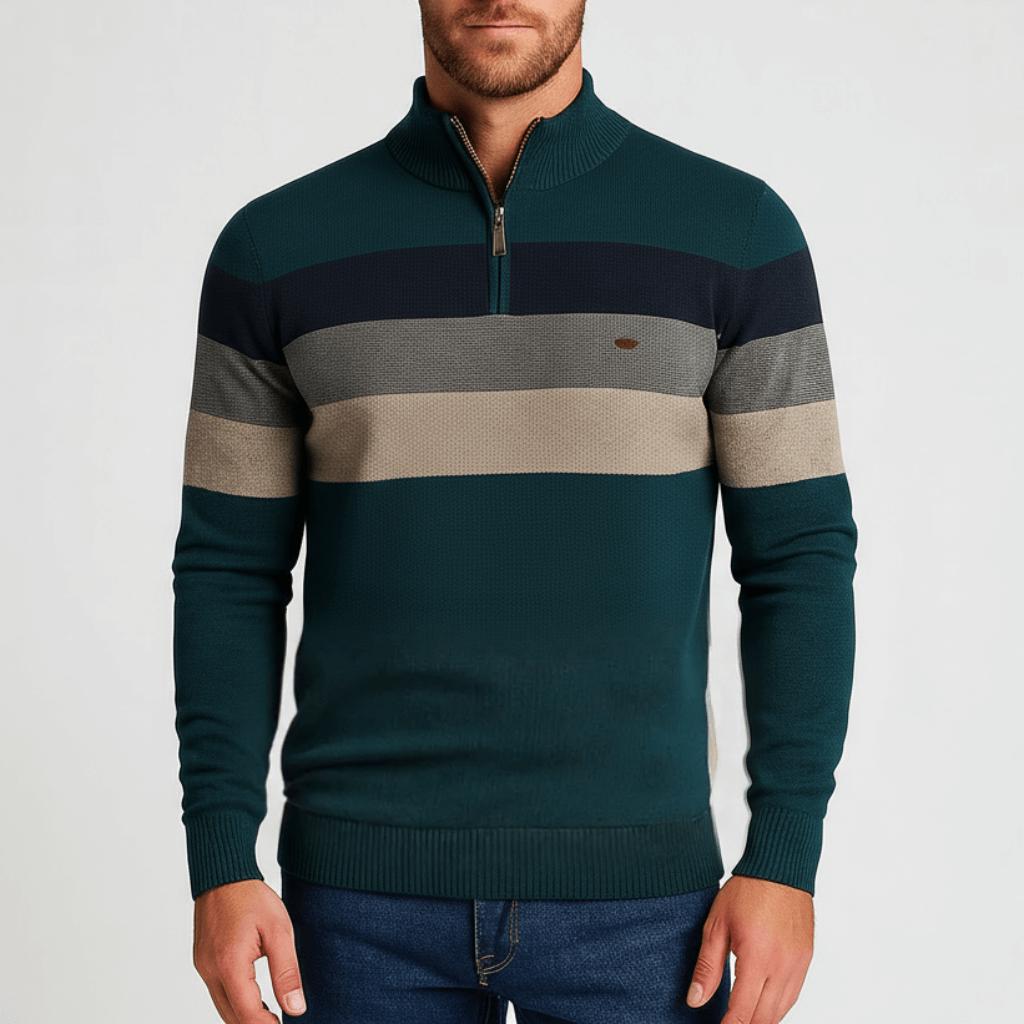 Tanzanix | Smooth knit texture, soft fiber blend half-zip sweater-Apparel & Accessories > Clothing > Clothing Tops > Sweaters-Green-S-Tanzanix