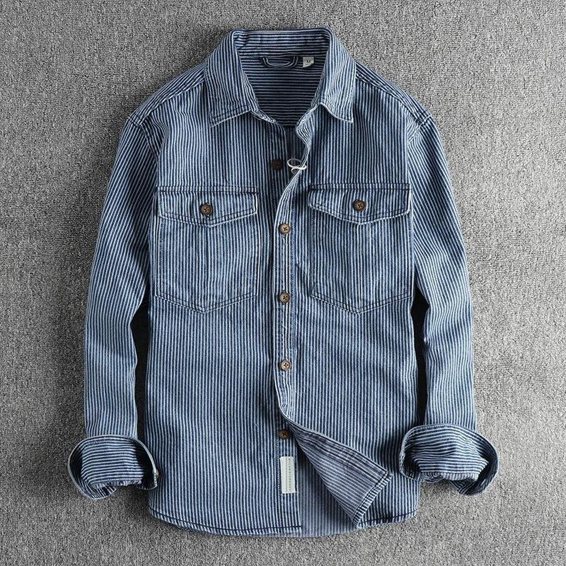Tanzanix | Striped denim jacket-Apparel & Accessories > Clothing > Outerwear > Coats & Jackets-Tanzanix