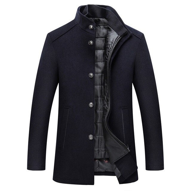 Tanzanix | Thick single breasted woolen coat-Apparel & Accessories > Clothing > Outerwear > Coats & Jackets > Overcoats-Navy Blue-S-Tanzanix