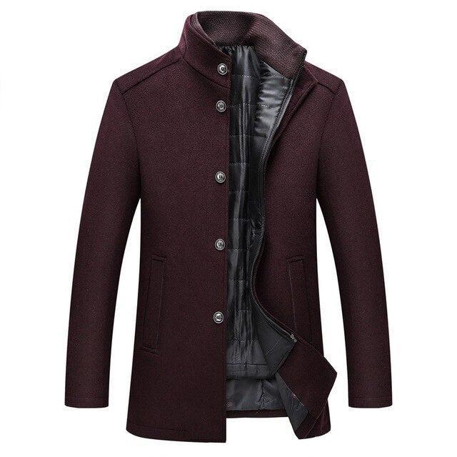 Tanzanix | Thick single breasted woolen coat-Apparel & Accessories > Clothing > Outerwear > Coats & Jackets > Overcoats-Wine Red-S-Tanzanix
