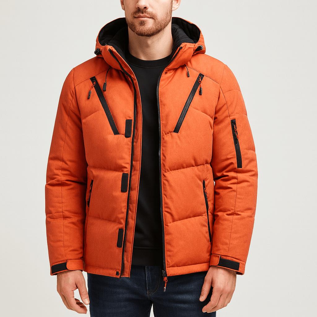 Tanzanix | Warm puffer jacket with adjustable hood-Puffer Jackets-Orange-M-Tanzanix