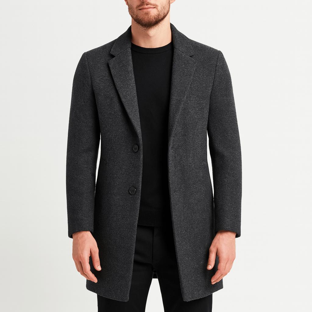 Tanzanix | Woolen coat with mandarin collar-Apparel & Accessories > Clothing > Outerwear > Coats & Jackets > Overcoats-Deep Gray-S-Tanzanix