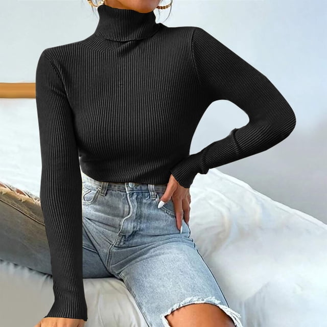Abigail | Women's Ribbed Turtleneck Sweater - Black